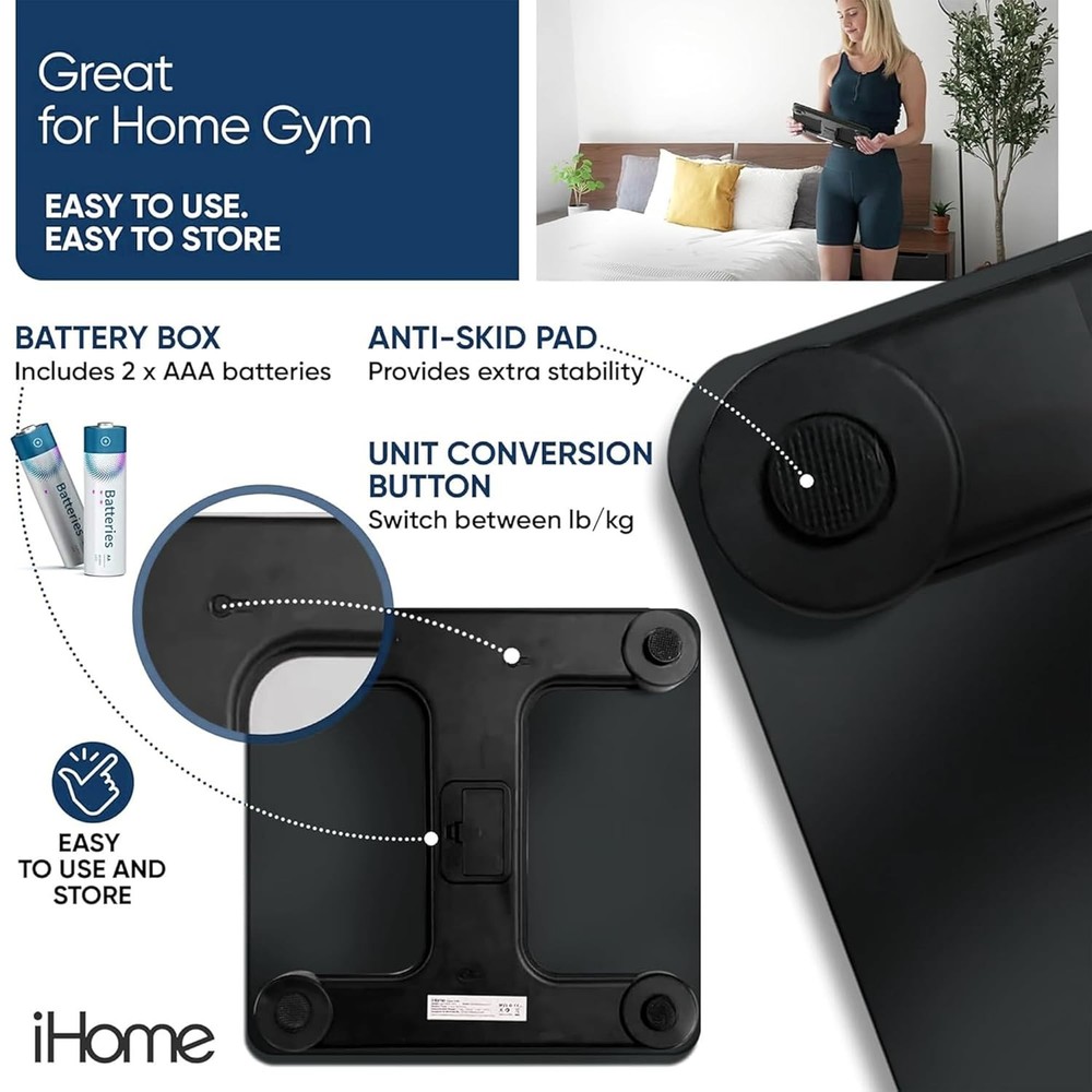 Digital Battery Powered Bathroom Scale 397 lbs, Black