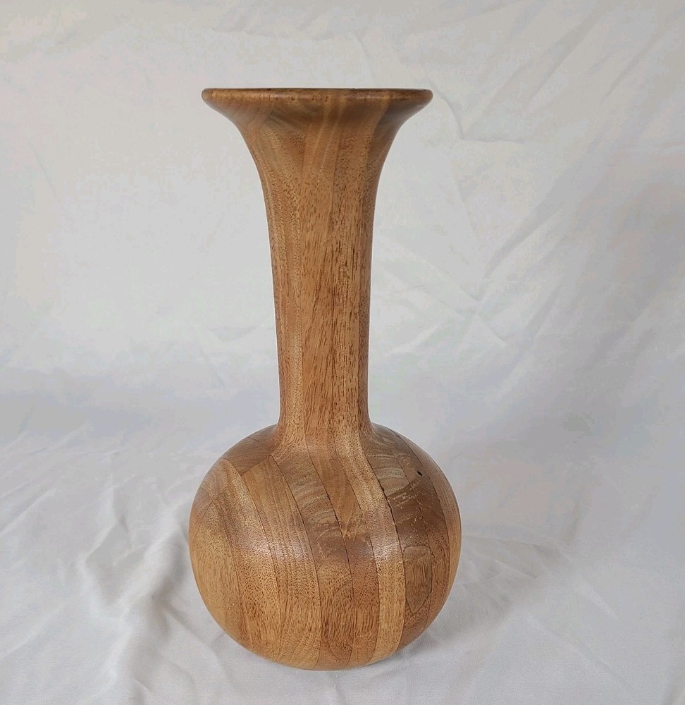 Unique 12 inch Solid Wood Vase with protective soft cloth bottom
