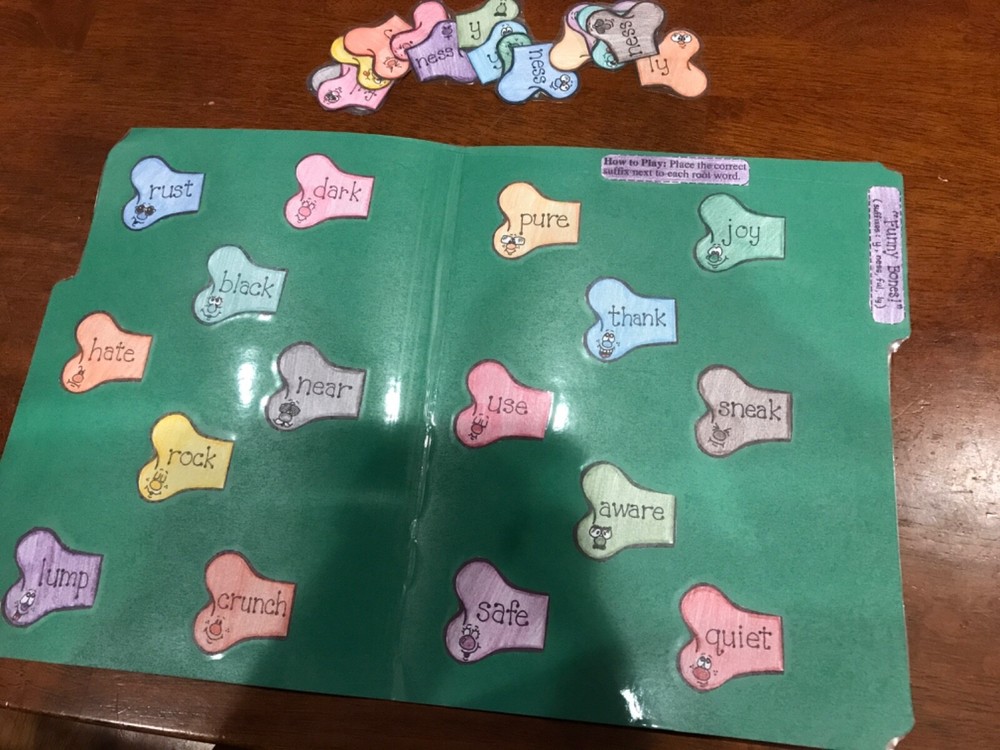 Funny Bones! Suffixes Grade 3-4 language art file folder game teacher