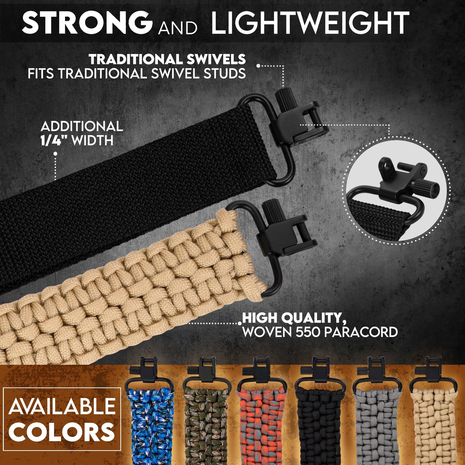 TLO Outdoors Adjustable 2-Point Paracord Gun Sling for Rifle, Shotgun, Crossbow