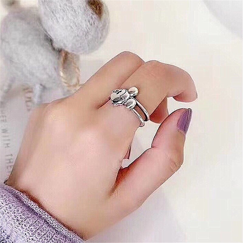 925 Sterling Silver Lovely Mickey Mouse Ring Adjustable