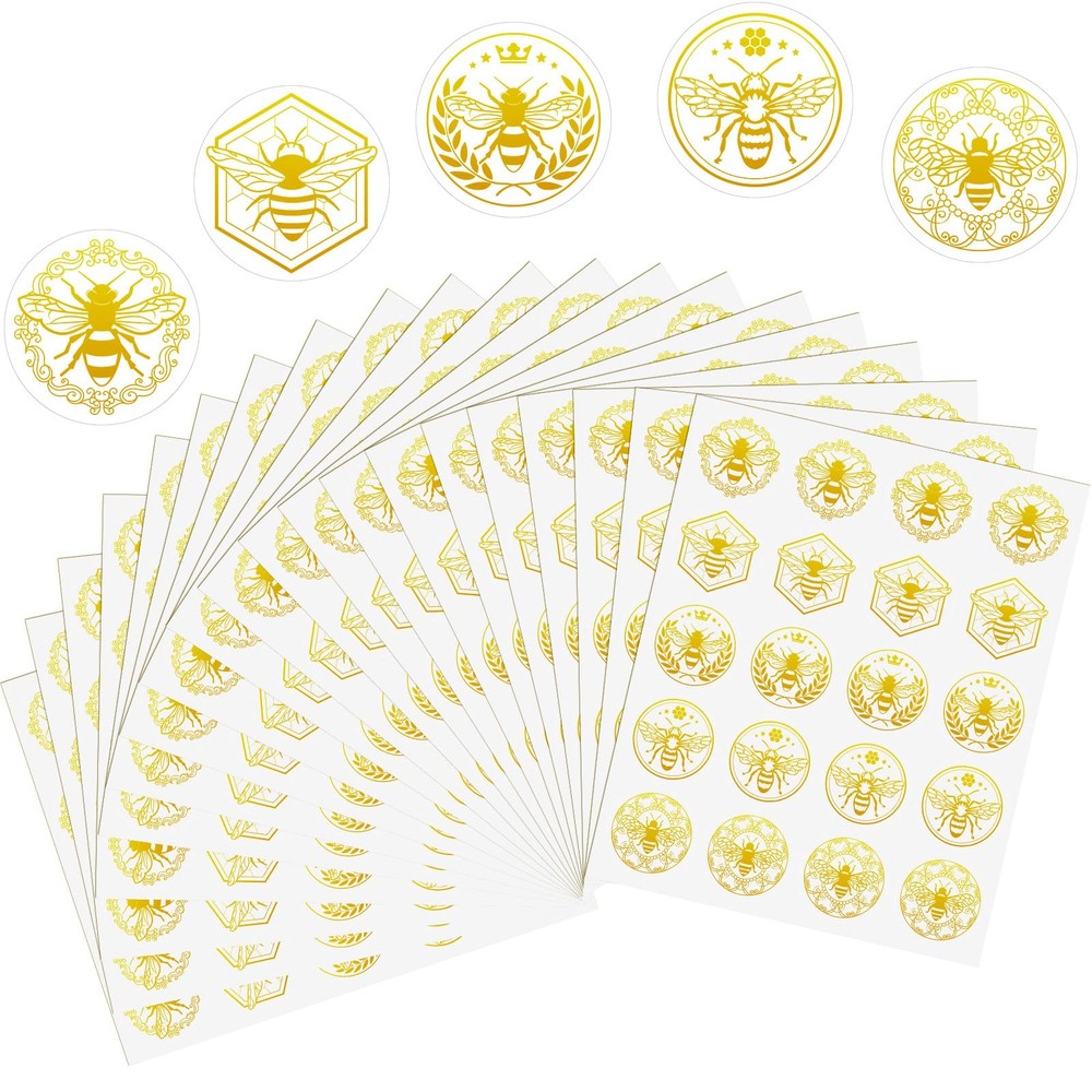 Gueevin 400 Pcs Bee Gold Foil Stickers Envelope Seal Clear