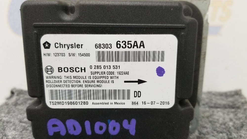 17 DODGE RAM 3500 CHASSIS CAB SRS CONTROL MODULE 68303635AA