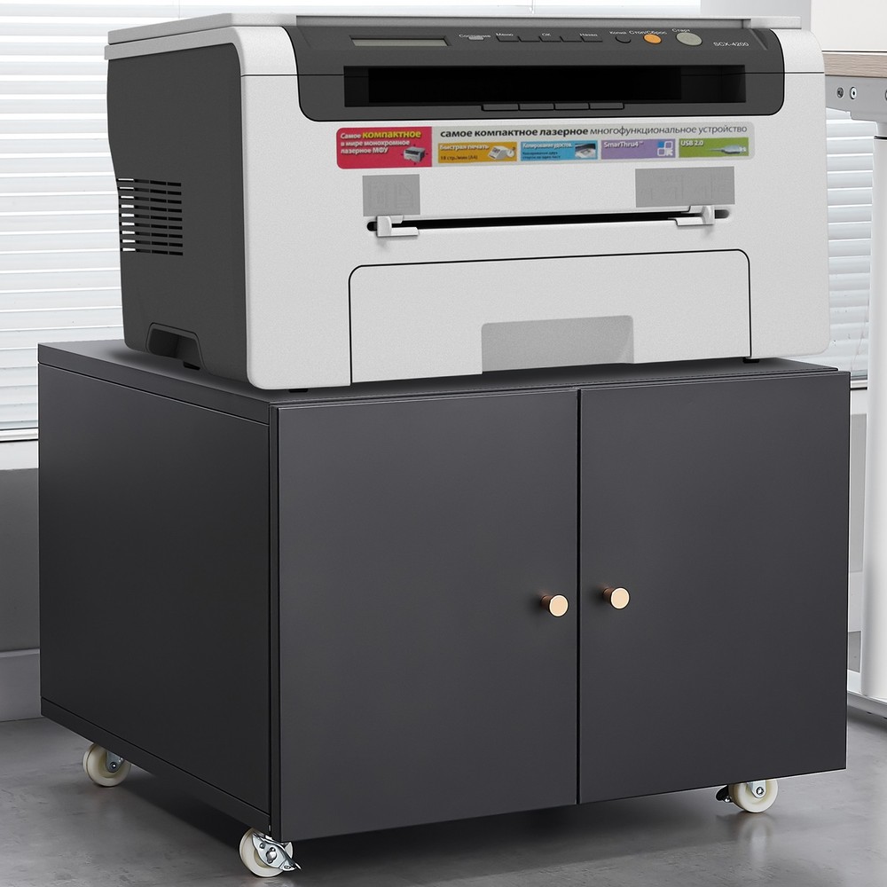 Metal double-door print cabinet - 360° lockable casters, adjustable rack