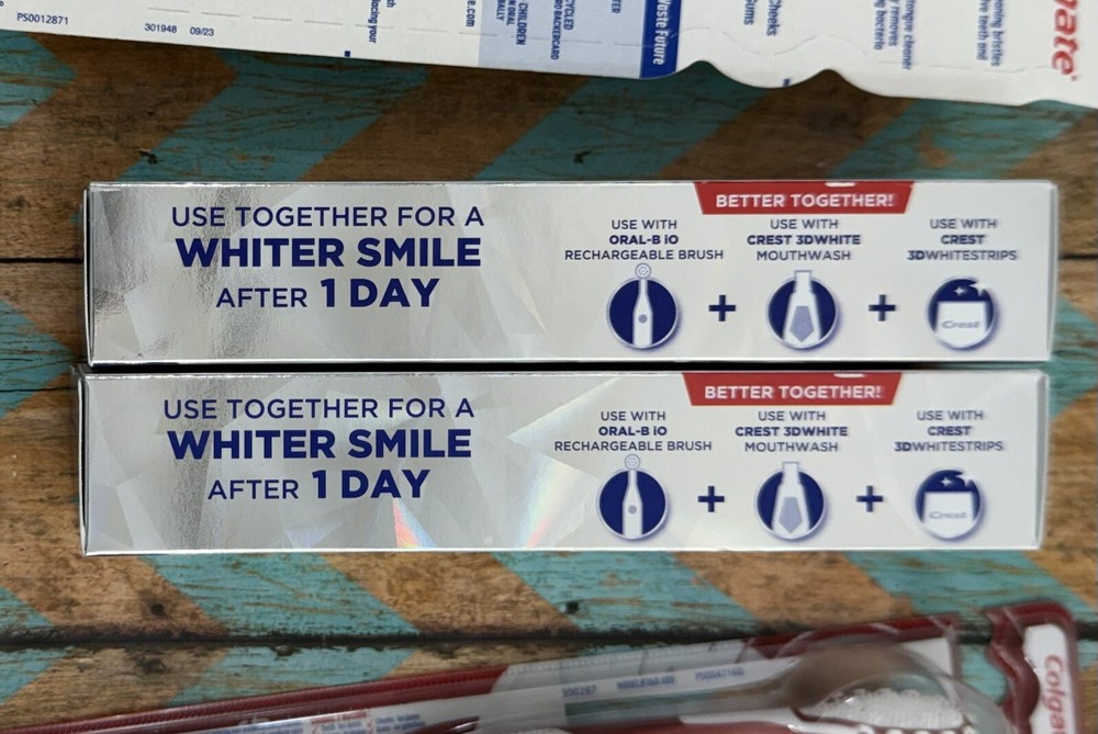 2)CREST 3D WHITE Toothpaste Mint 6/27 +4)COLGATE 360 Toothbrushes Extra,Soft,Med