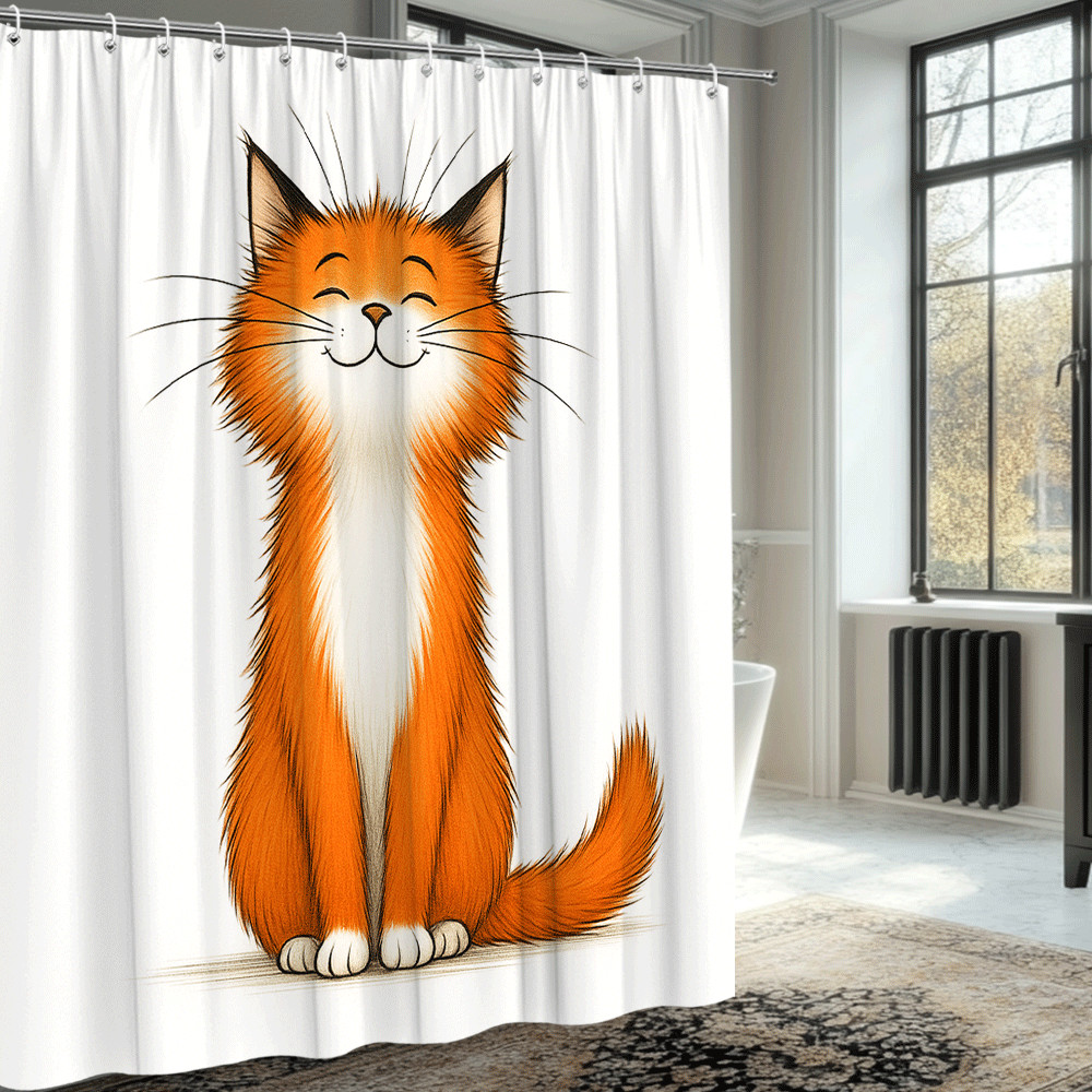 Cute Orange Cat Shower Curtain - Fun Bathroom Decor