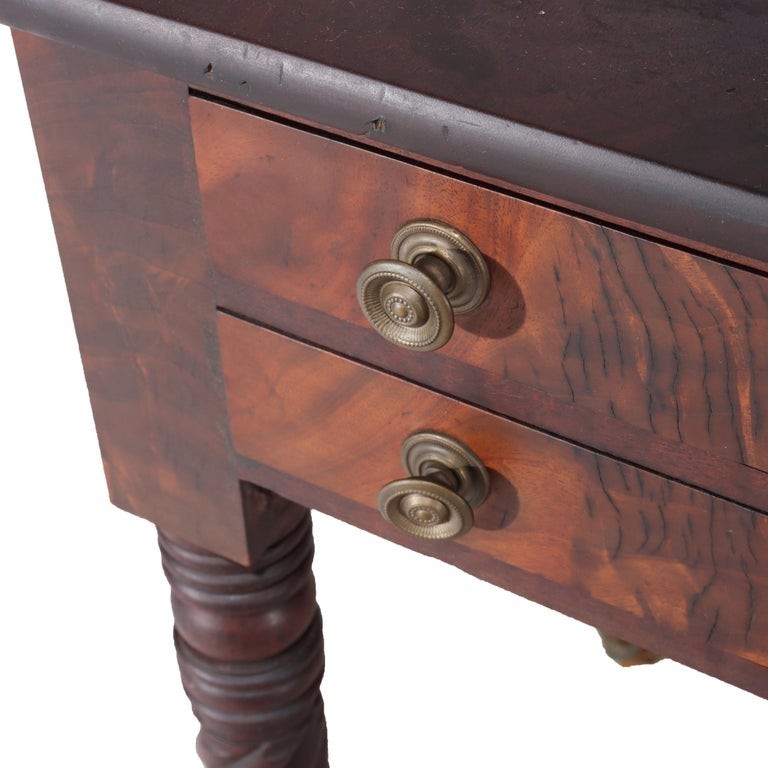 Sheraton Flame Mahogany 2 Drawer Drop Leaf Work Table c1830