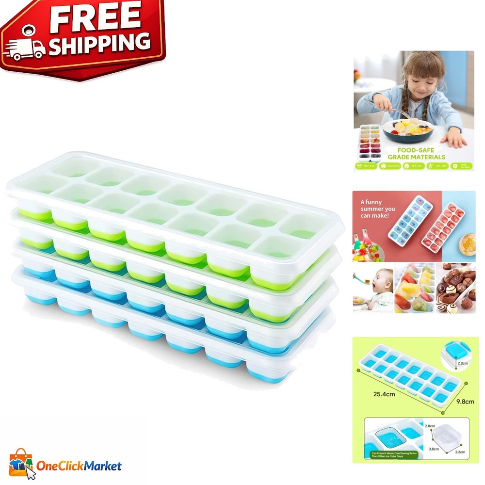 Multi-Purpose Silicone Ice Cube Trays - 4 Pack, Safe & Versatile for Drinks