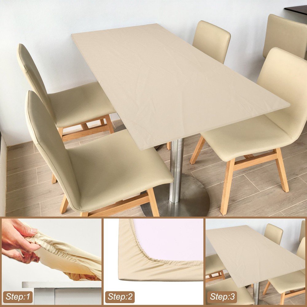 Fitted Tablecloth with Elastic Edge for 35 x 59 Inch Table, Light Gray