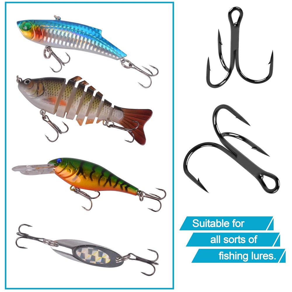 Treble Hooks and Split Rings Kit, 130Pcs Assorted Classic High Medium, black