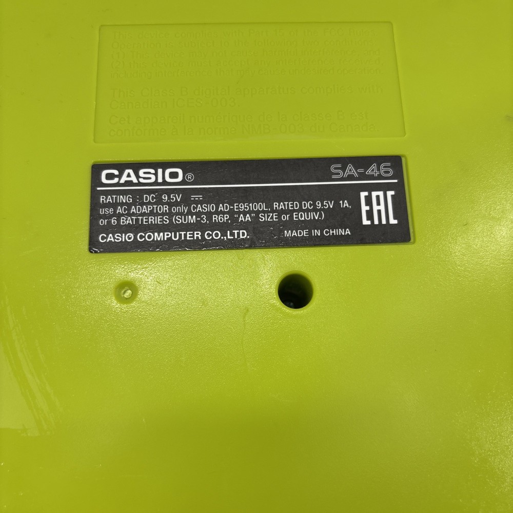 CASIO SA-46 32-Key Mini Keyboard Black/Green 100 Tones 50 Patterns Working
