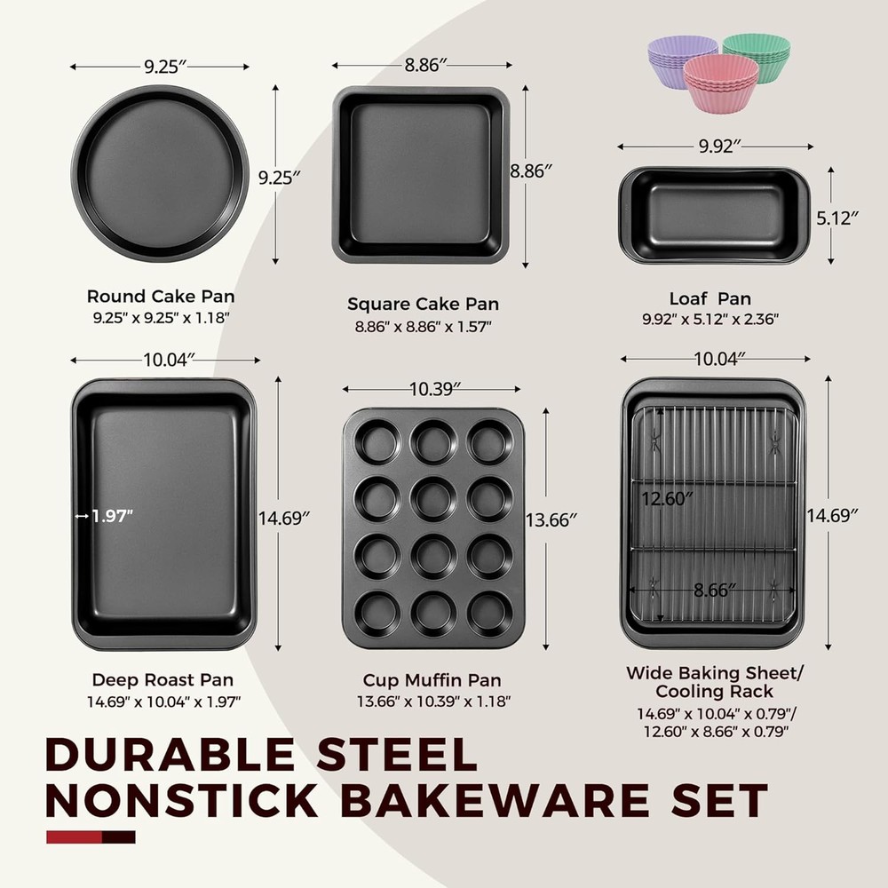 Baking Pans Sets Nonstick Bakeware Sets 19-Piece W/ Round/Square Cake Pan Loaf