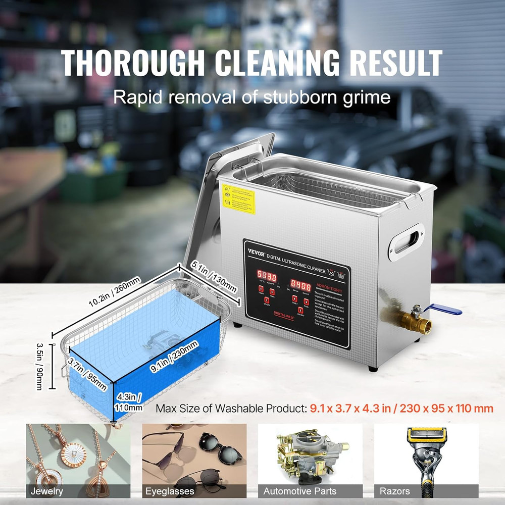 Ultrasonic Cleaning Machine with Digital Timer & Heater Professional 6L
