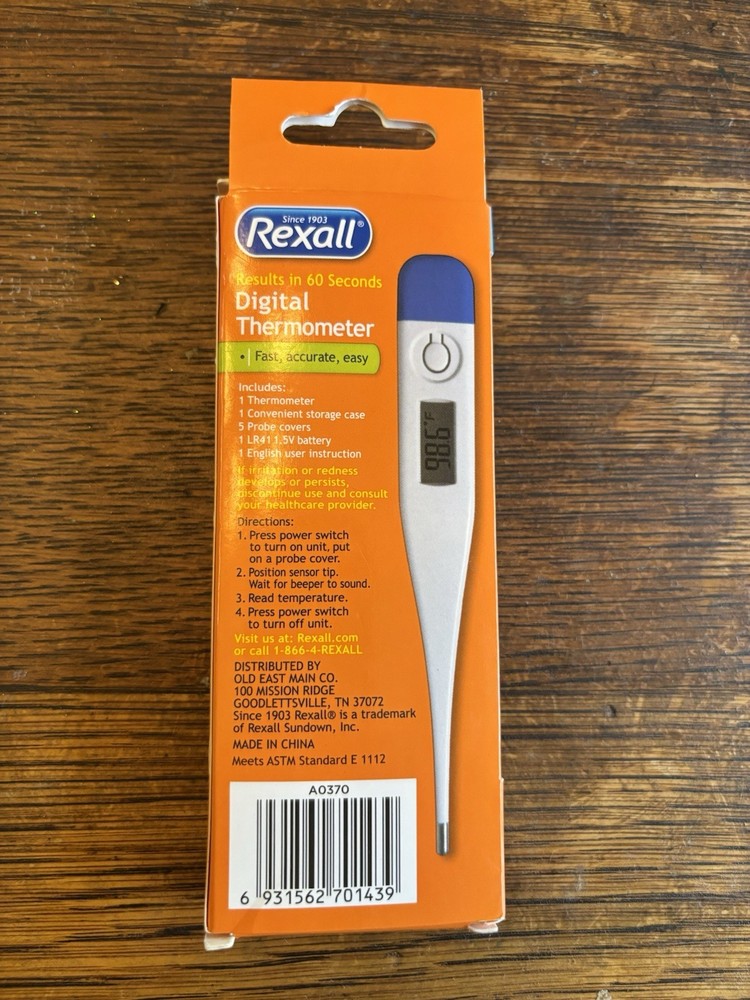Rexall Digital Thermometer New In Box Includes Case 5 Tip Covers And Battery
