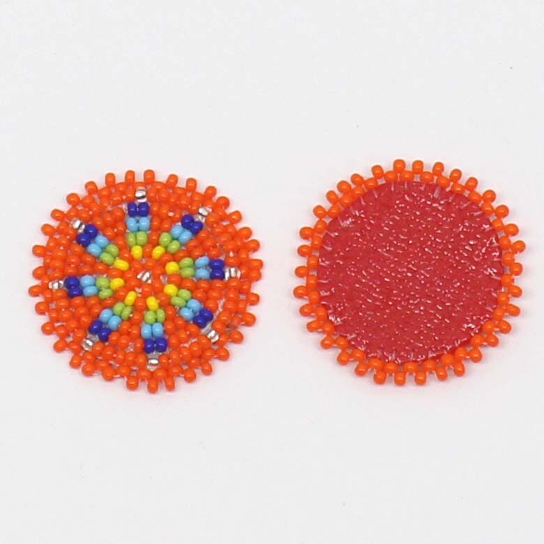 Handmade beaded 2x 1.2 inch Orange rosette/applique