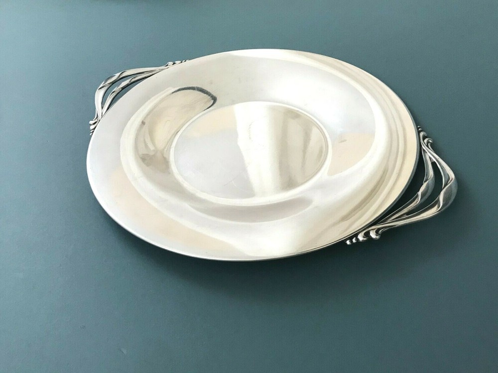Denmark MCM E. Dragsted Silver Plate Dessert Serving Plate Scroll Handles 13''