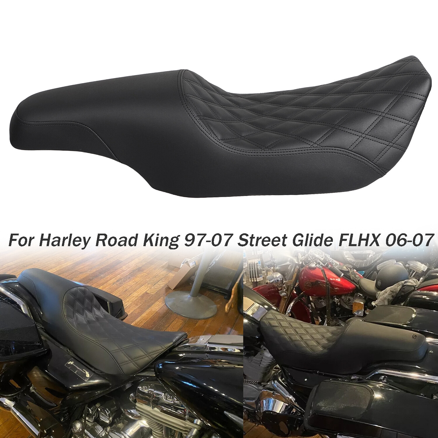 Profiler Seat Driver & Passenger Black For Harley Road King Classic FLHRC 97-07