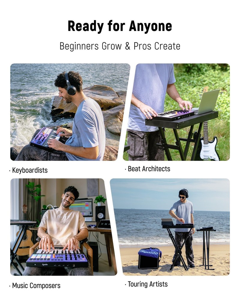 Wireless MIDI Keyboard Controller with 25 Keys, 8 Pads, and OLED Screen