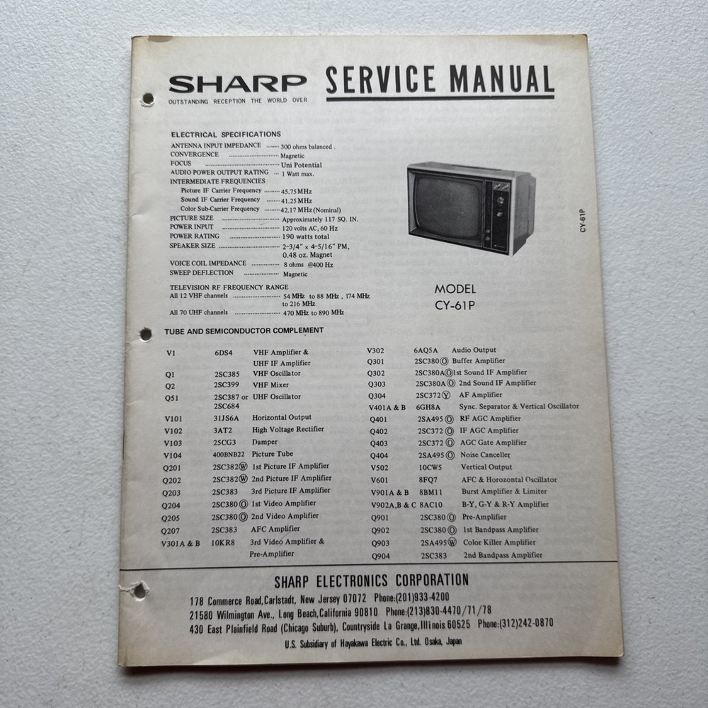 Sharp Television Model CY61-P Service Manual