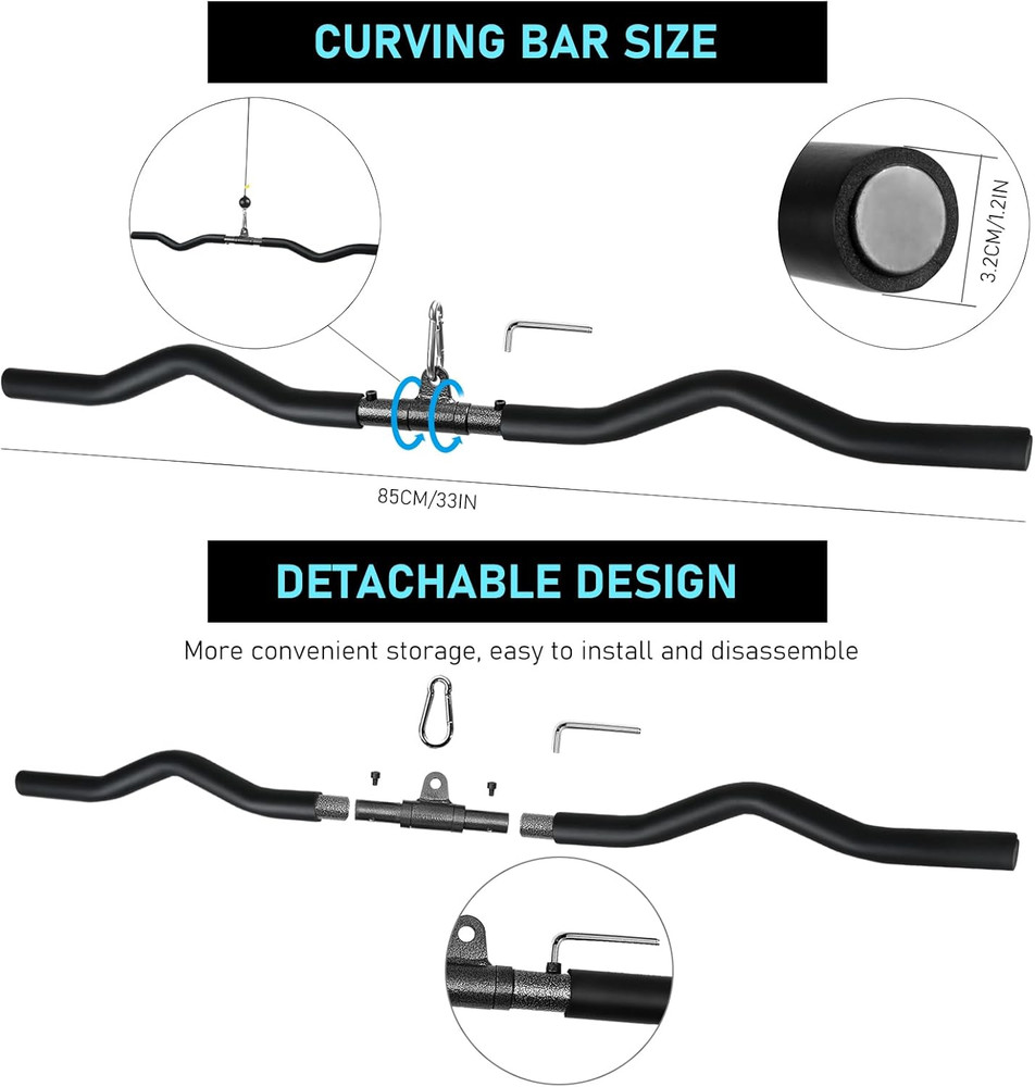 LAT Pull Down Bar, Detachable LAT Pulldown Attachment with Swivel Joint Wide Gri