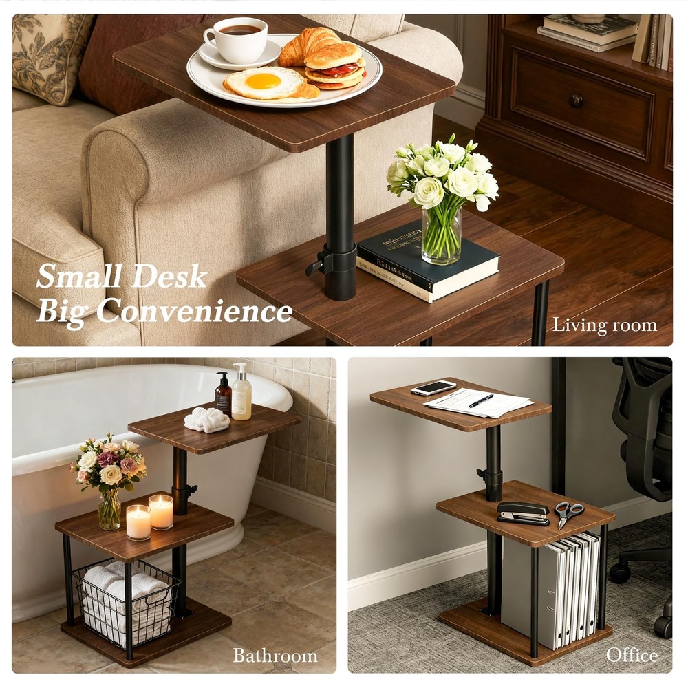 Adjustable Swivel Side Table with Storage Shelf for Small Spaces - End Table