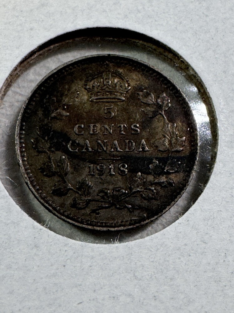 1918 Canada 5 Cents Small Silver Coin