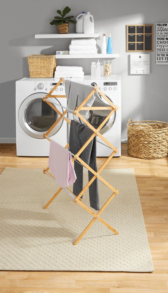 Space-Saving Collapsible Bamboo Laundry Clothes Drying Rack