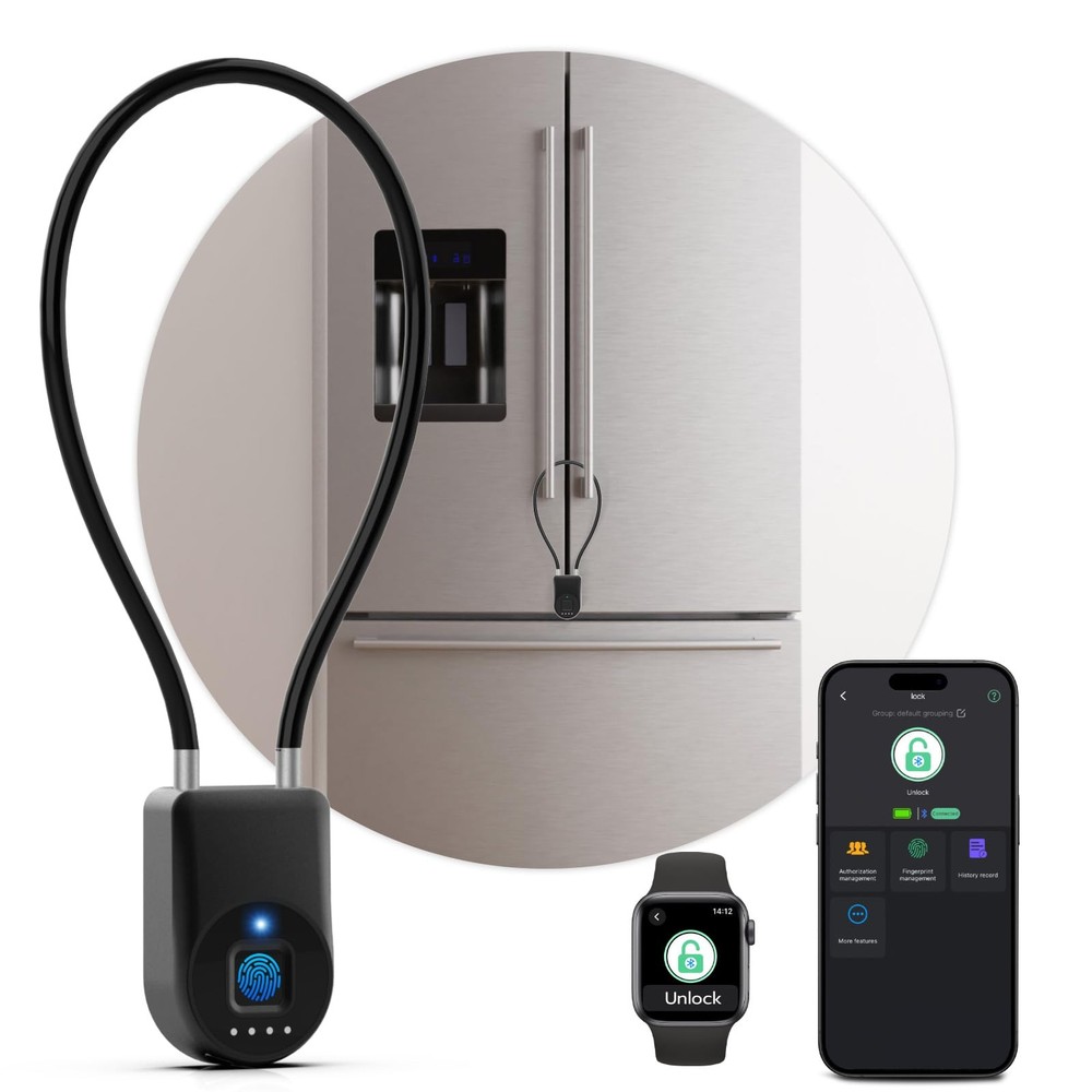 Fingerprint Cable Lock, Fridge Locks with Fingerprint Bluetooth APP Control, ...