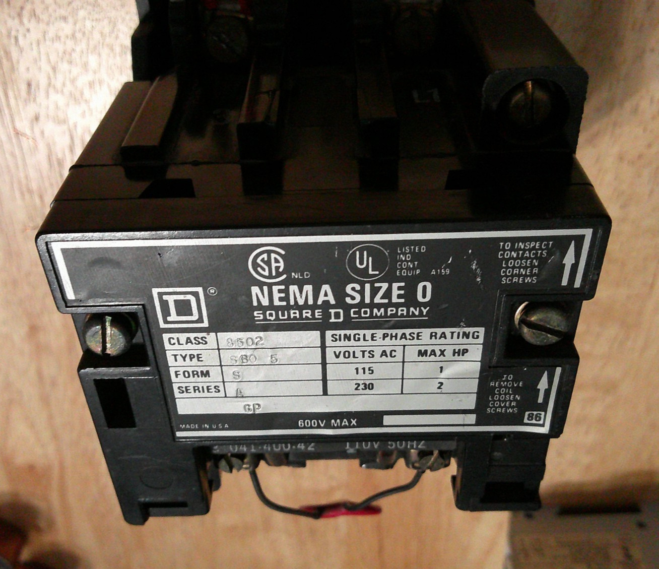 Square D Class 8502 Type SB05 Motor Starter Size 0