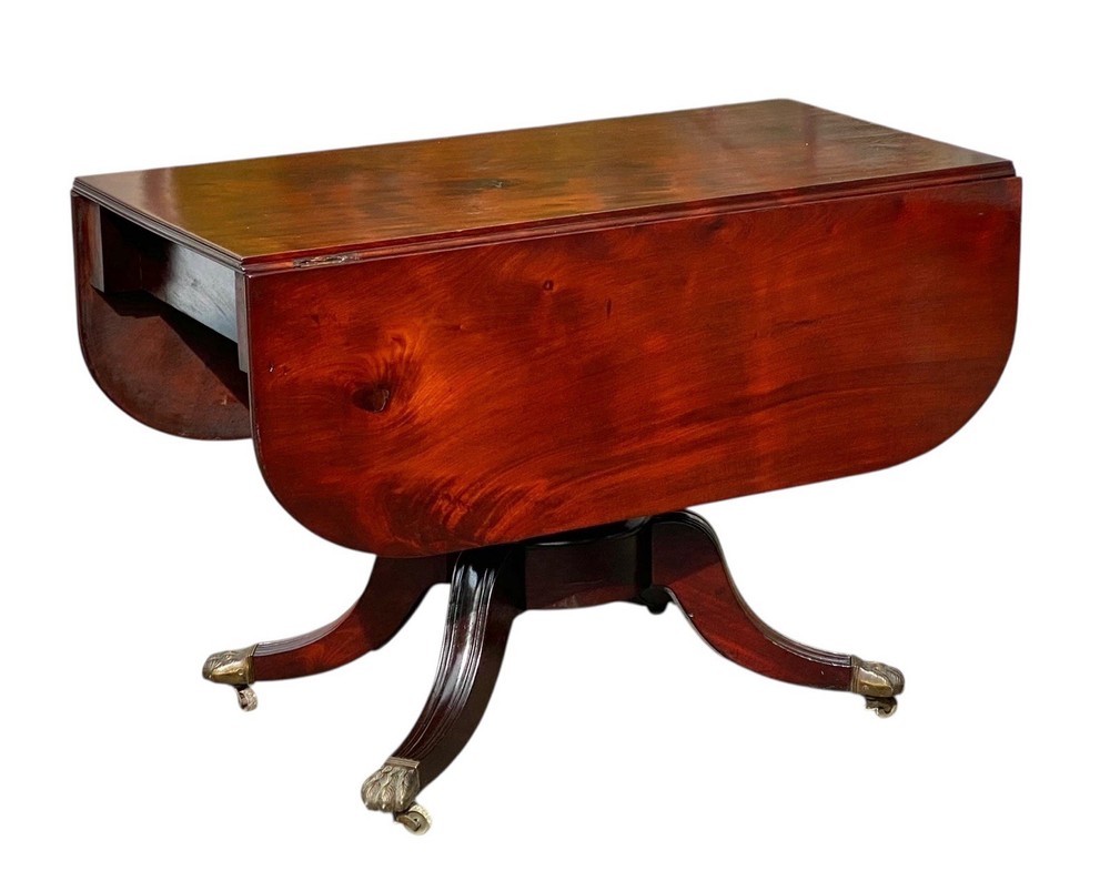 Antique Boston Mahogany Classical Drop Leaf Dining Table