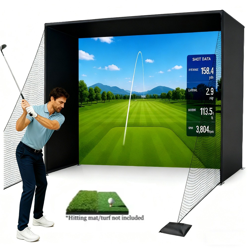 Golf Simulator Enclosure 10 x 8ft Impact Screen Golf Simulator Cage Practice Net