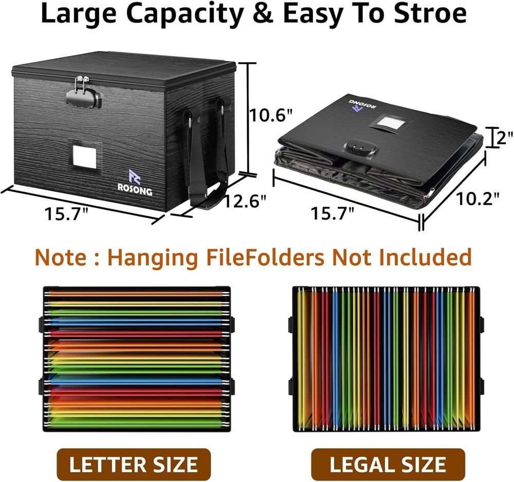 Fireproof Document Box File Organizer Portable Locking Filing Storage Box W/