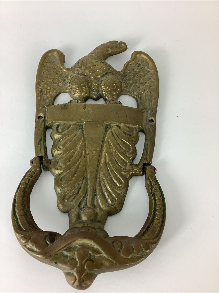 2 VTG 9” Brass American Bald Eagle Door Knocker & Small Eagle Ring Hook Wall