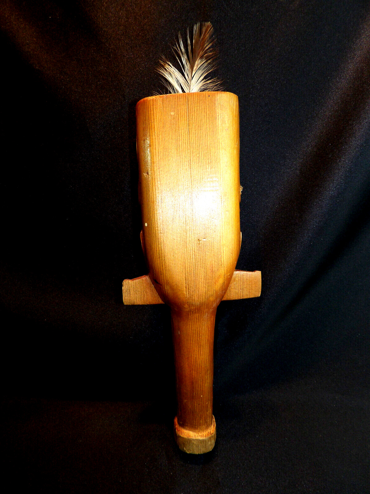 NW Coast Native American Hand Carved Cedar Rattle Wolf Shaman