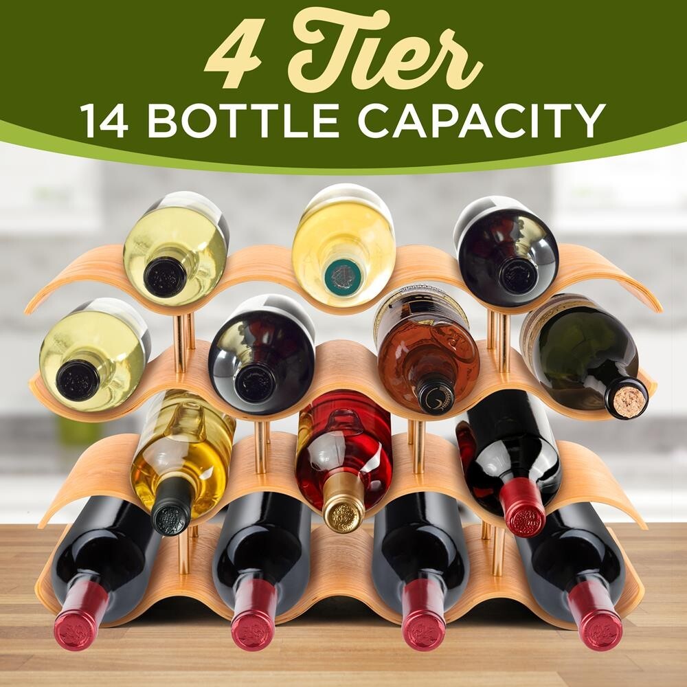SereneLife 4-Tier Wine Storage Rack w/ 14 Bottle Slots, 4-Tier Modular Wine Disp