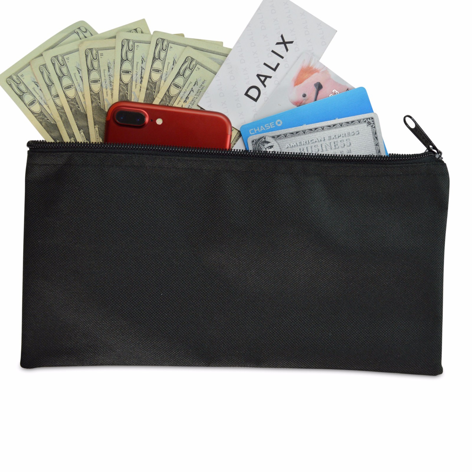 DALIX Zipper Money Bank Bag Pencil Pouch Makeup Travel Accessories Black 2 PACK