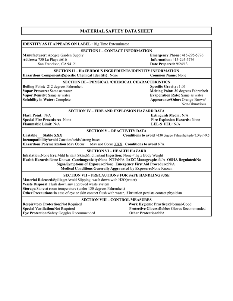 Big Time Exterminator Gallon insect eradicator spray