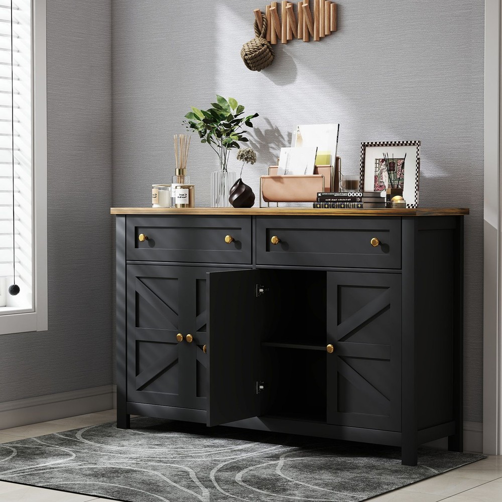 55.1in Sideboard Buffet Cabinet Kitchen Storage Sideboard With Drawers REQY