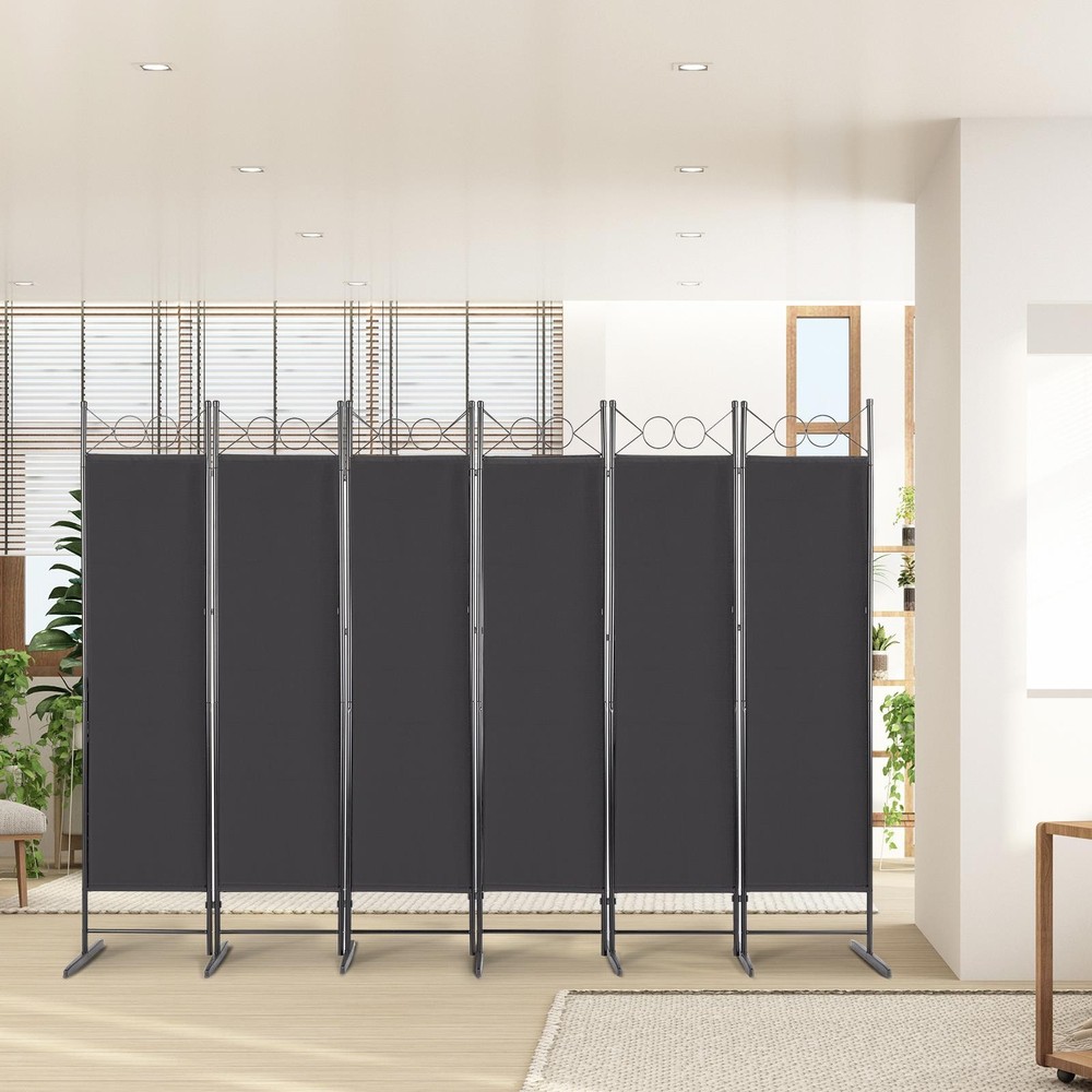 6 Panel Room Divider 6FT Screen Folding Privacy Divider Freestand Black