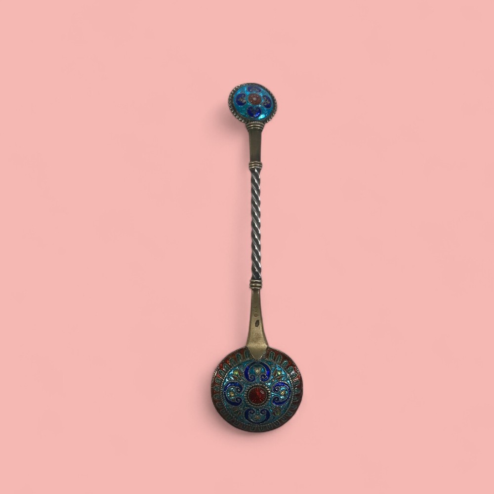 George Adam Scheid Austrian Champleve Enamel and Silver Spoon
