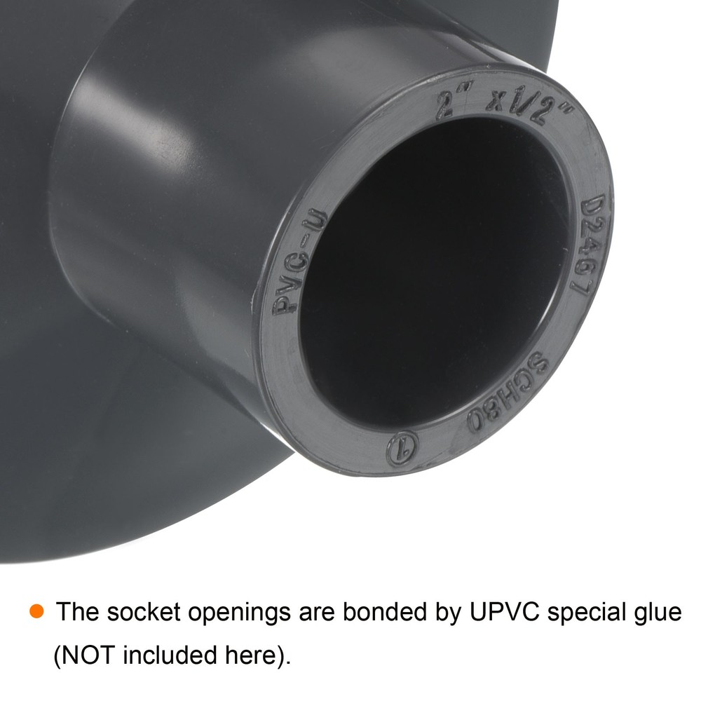 2 x UPVC Reducer Pipe Fitting 2"x1/2" Socket Schedule 80 Straight Gray