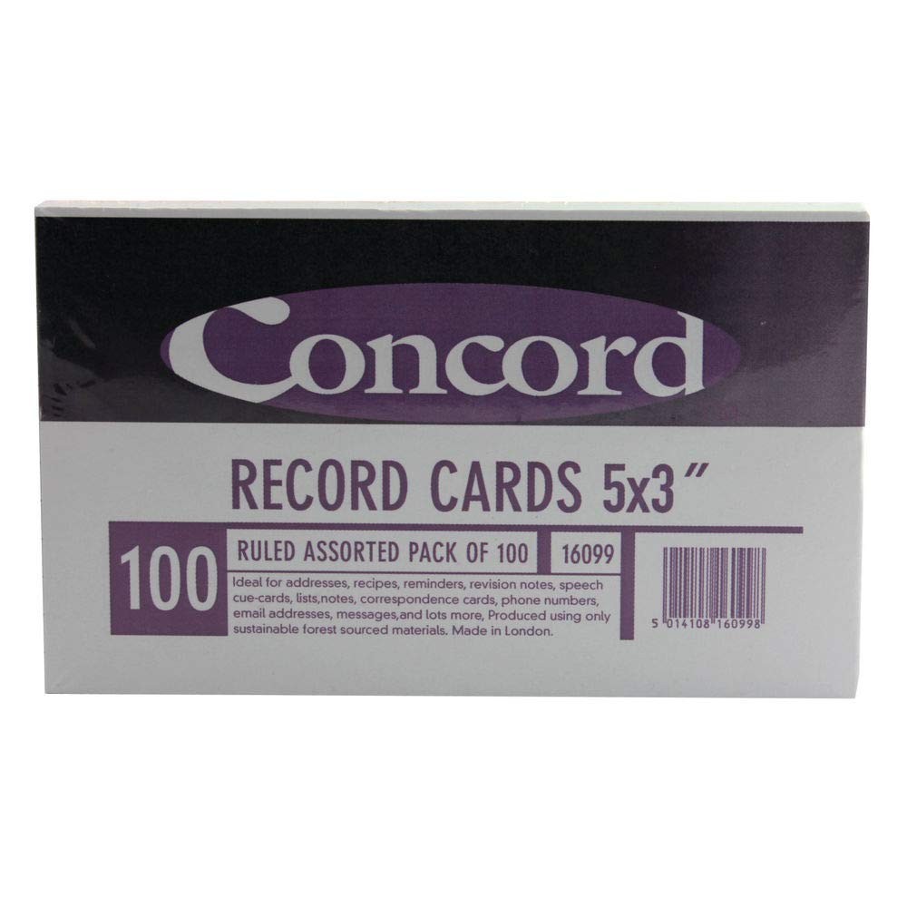 Concord Record Card Smooth 127x77mm Assorted Ref 16099
