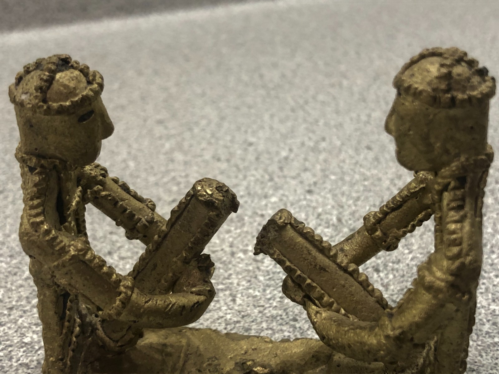 Vintage West African Tribal Folk Art Bronze Sculpture - Two Musicians Sitting