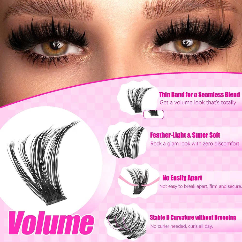 Lash Clusters Kit with Spikes+Bottom Lashes Extensions 40D+60D+80D+100D Wispy...