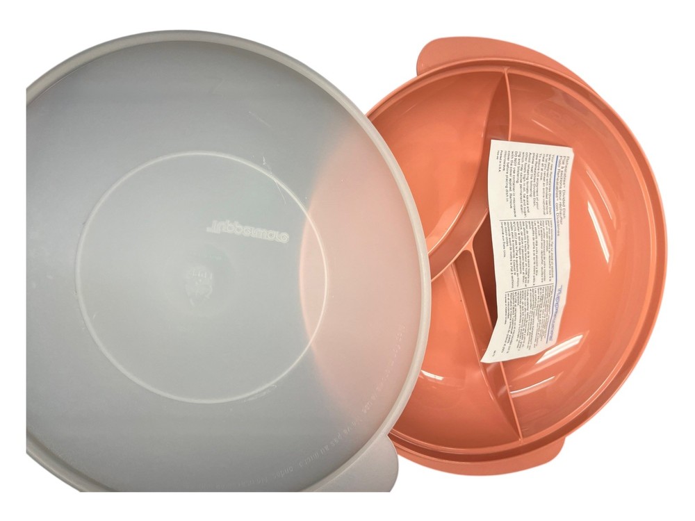 Tupperware Separated Leftover Platter With Lid Pink # 2604B-2 & 2605B-3