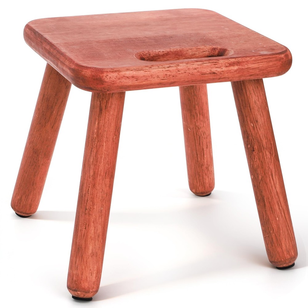 9'' Small Wooden Step Stool with Handle, Non-Slip One Step Stool, Square Port...