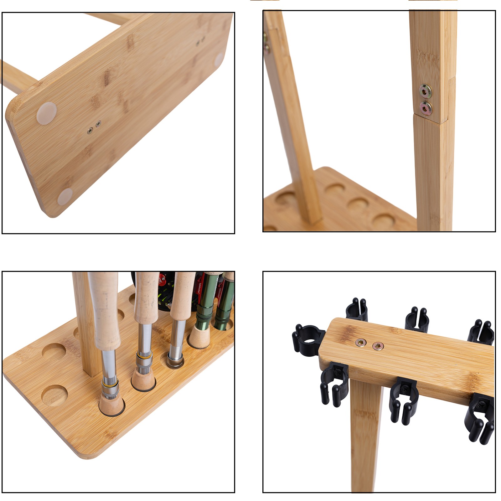 Fishing Rod Storage Racks, 100% Wood Floor Stand Fishing Pole Holders of 14 Rods