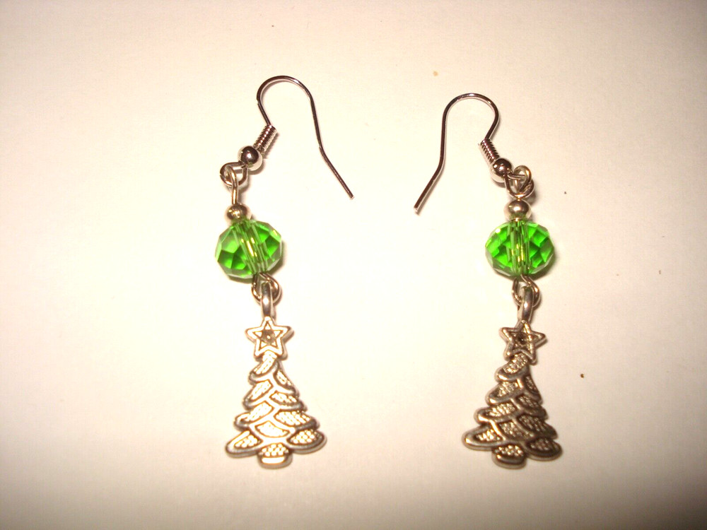 Green Crystal Christmas Tree dangle earrings