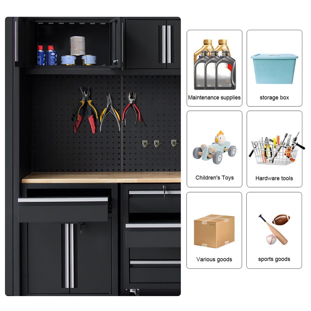 Garage Storage Cabinet 12Pcs Workshop Set Storage System W/ Pegboard Tool
