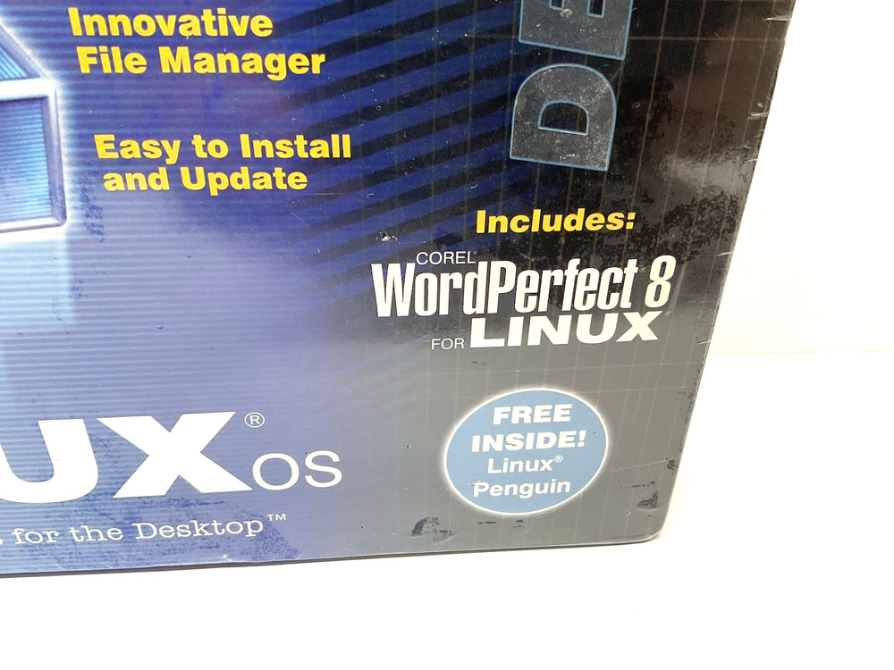 COREL LINUX OS DELUXE PC FILE MANAGER BIG BOX 1999 With Linux Penguin New Sealed